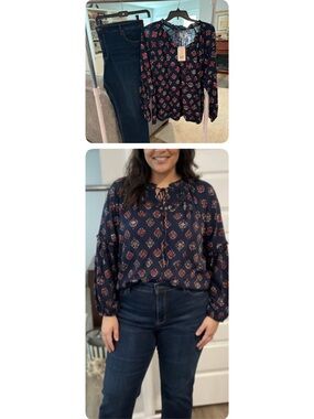 Wonderly 2 pc top & jeans 2x top 22W jeans mid rise stretch 28.5" cropped